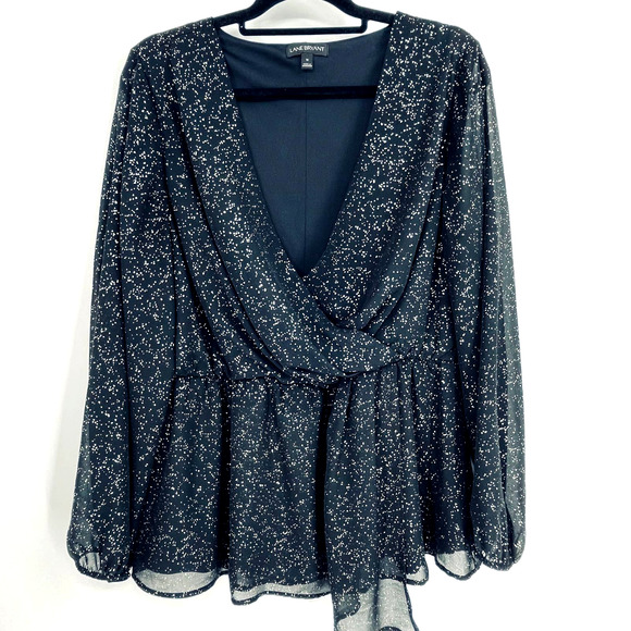 Lane Bryant Tops - Lane Bryant Sparkle Faux Wrap Long Sleeve Top